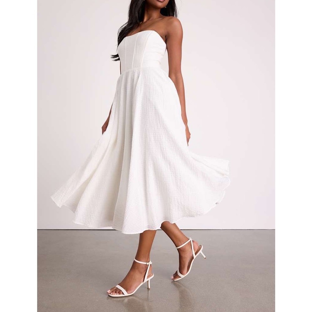 NWT Lulus Pomelo White Textured Bustier Skater Midi Dress XL